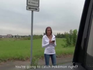 Super hot pokemon hunter hot babeh convinced to fuck stranger in driving van